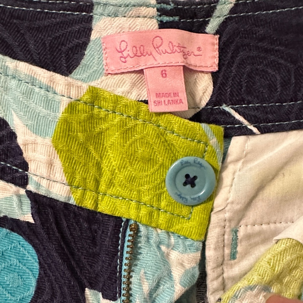 Lilly Pulitzer Lime, Aqua & Navy Floral Jean Shorts - Picture 3 of 6